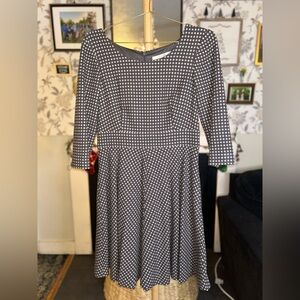 Elegant Grey and Tan/beige Polka Dot Dress